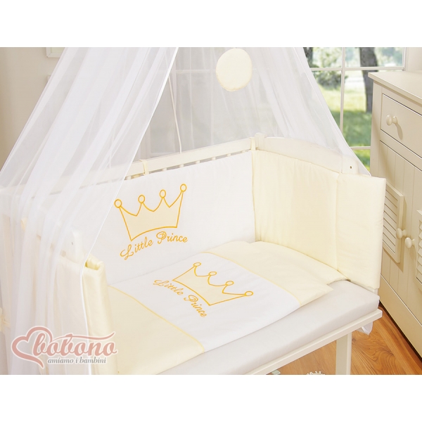 Babybett für Elternbett FABIO mit Matratze und Bettwäsche Set - Little Prince/Princess creme