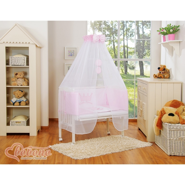 Babybett für Elternbett FABIO mit Matratze und Bettwäsche Set - Little Prince/Princess rosa