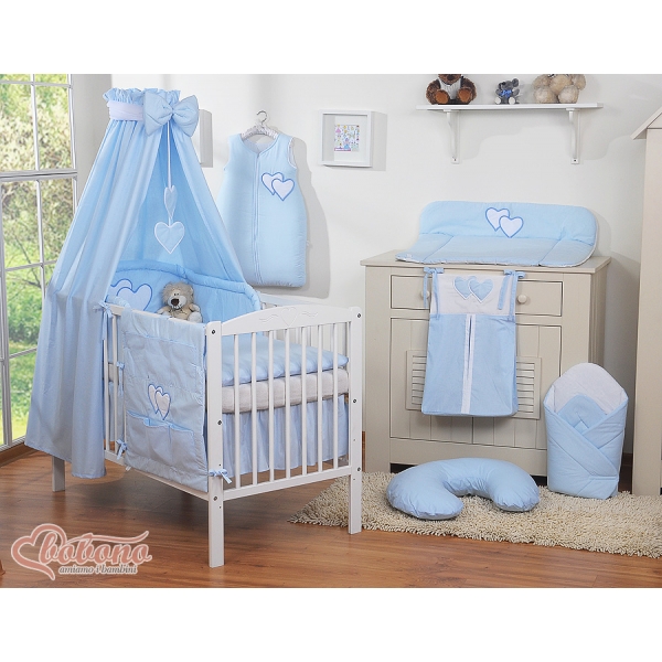 Babybett Himmel aus Baumwolle - Hängende Herzen blau