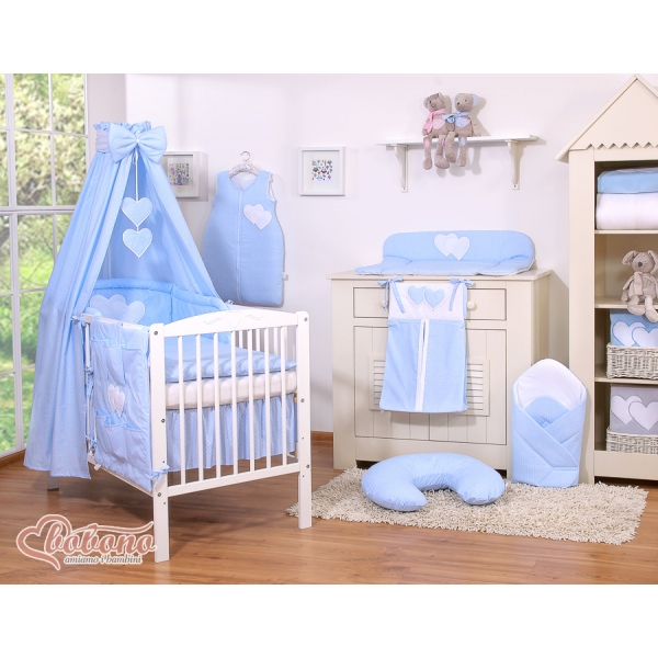 Babybett Himmel aus Baumwolle - Hängende Herzen Blau-Punktemuster