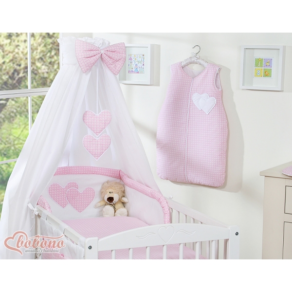 Babybett Himmel aus Baumwolle - Hängende Herzen rosa kariert
