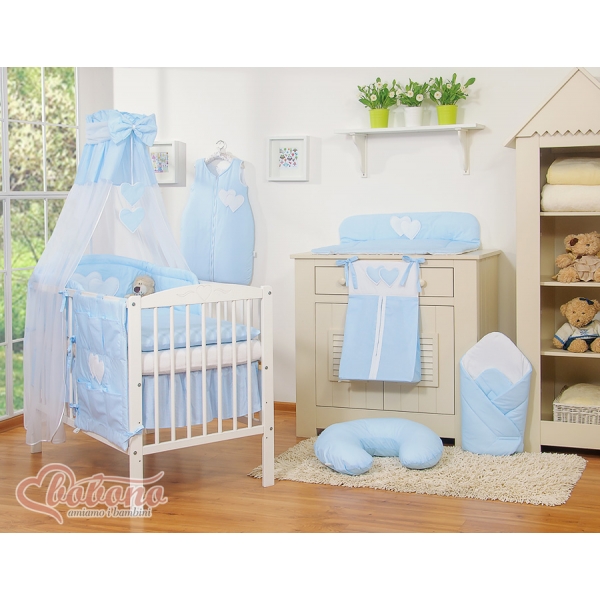Babybett Himmel aus Chiffon - Hängende Herzen blau gestreift