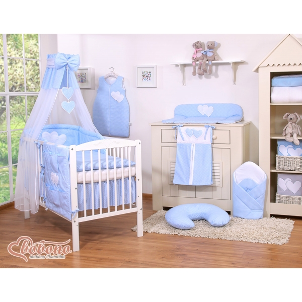 Babybett Himmel aus Chiffon - Hängende Herzen Blau-Punktemuster