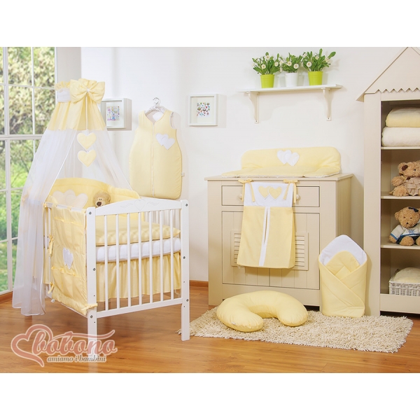 Babybett Himmel aus Chiffon - Hängende Herzen gelb gestreift