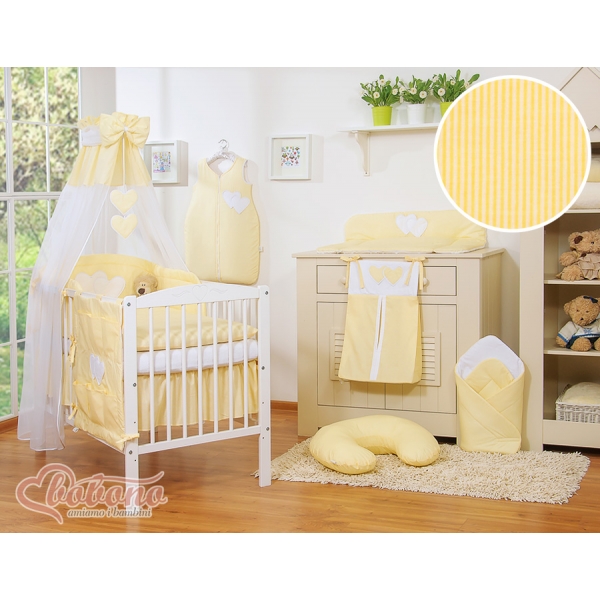 Babybett Himmel aus Chiffon - Hängende Herzen gelb gestreift