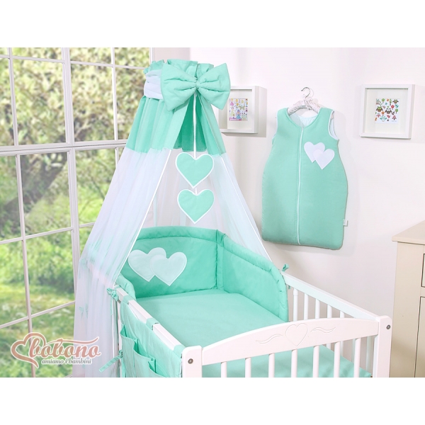 Babybett Himmel aus Chiffon - Hängende Herzen Minze