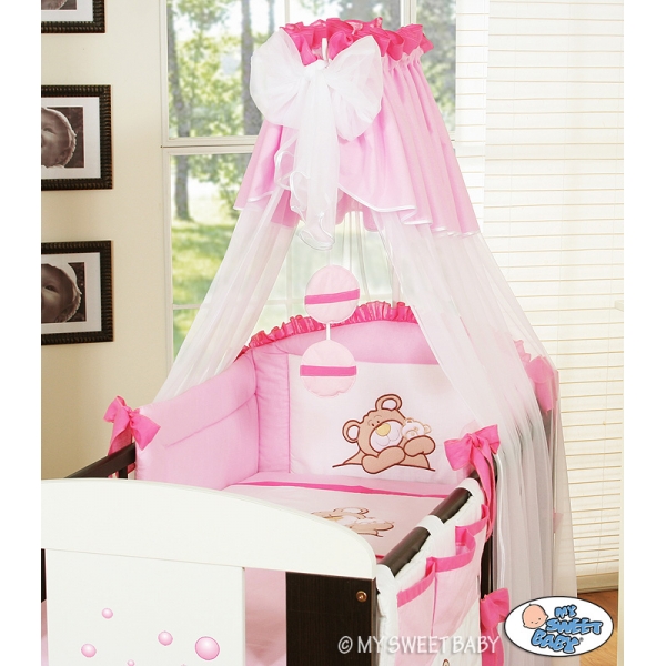 Babybett Himmel aus Chiffon - Teddy Bär barnaba rosa