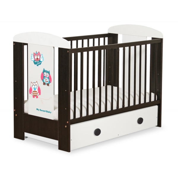 Braun Babybett mit Schublade MAXI 120x60cm Eulen