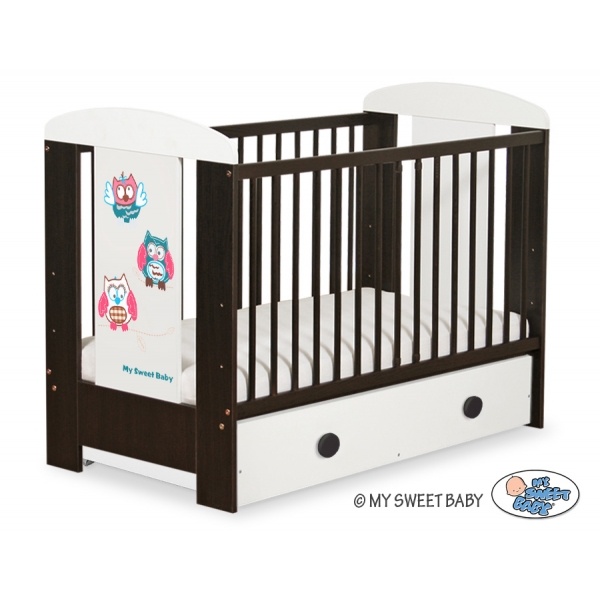 Braun Babybett mit Schublade MAXI 120x60cm Eulen