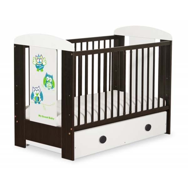 Braun Babybett mit Schublade MAXI 120x60cm Eulen Grün Turkis