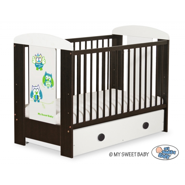 Braun Babybett mit Schublade MAXI 120x60cm Eulen Grün Turkis