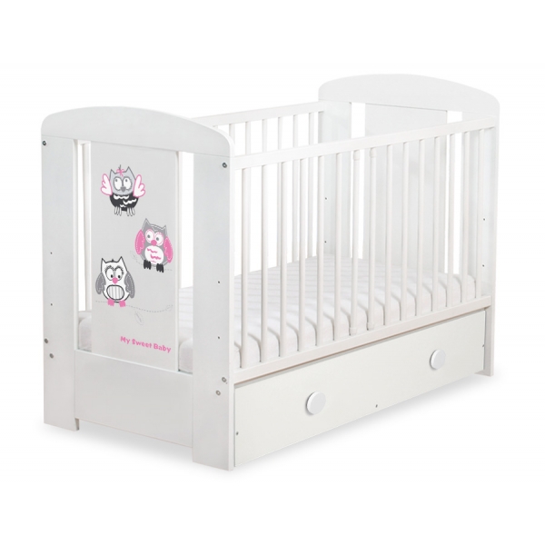 Babybett mit Schublade MAXI 120x60cm Eulen Rosa Grau