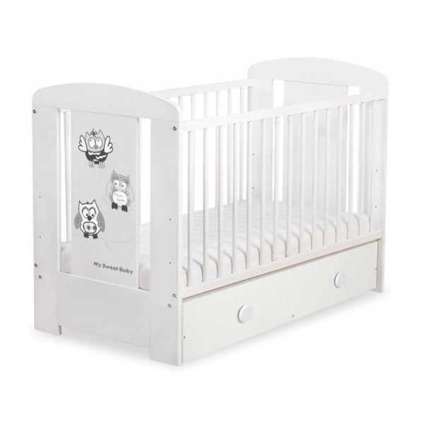Babybett mit Schublade MAXI 120x60cm Eulen Grau
