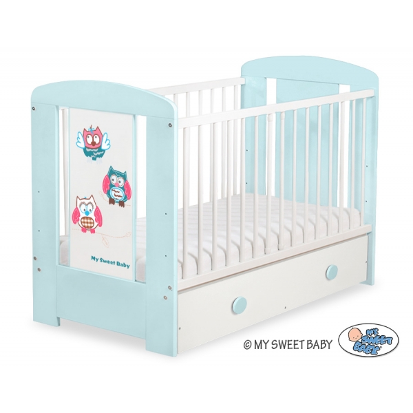Babybett mit Schublade MAXI 120x60cm Eulen