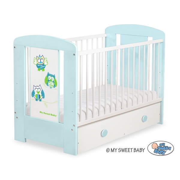 Babybett mit Schublade MAXI 120x60cm Eulen