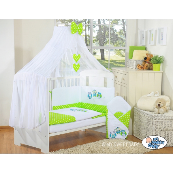 Babybett Moskitonetz aus Chiffon -  Eulen Bigi Zibi & Adele grün