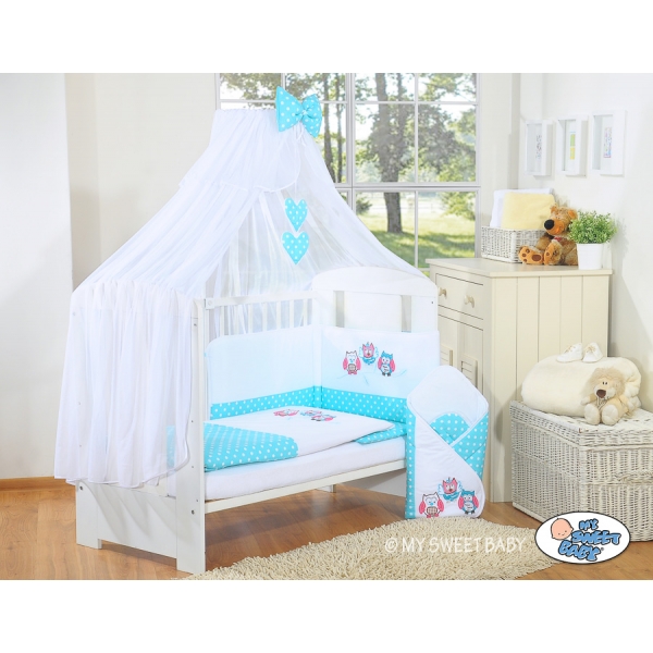 Babybett Moskitonetz aus Chiffon -  Eulen Bigi Zibi & Adele türkis