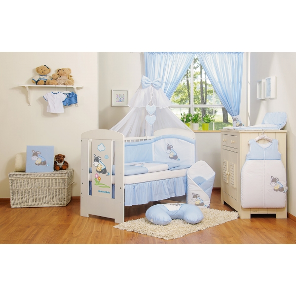 Babybett Moskitonetz aus Chiffon - Esel Luca blau