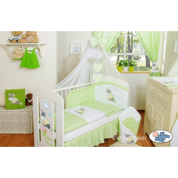 Babybett Moskitonetz aus Chiffon - Esel Luca grün