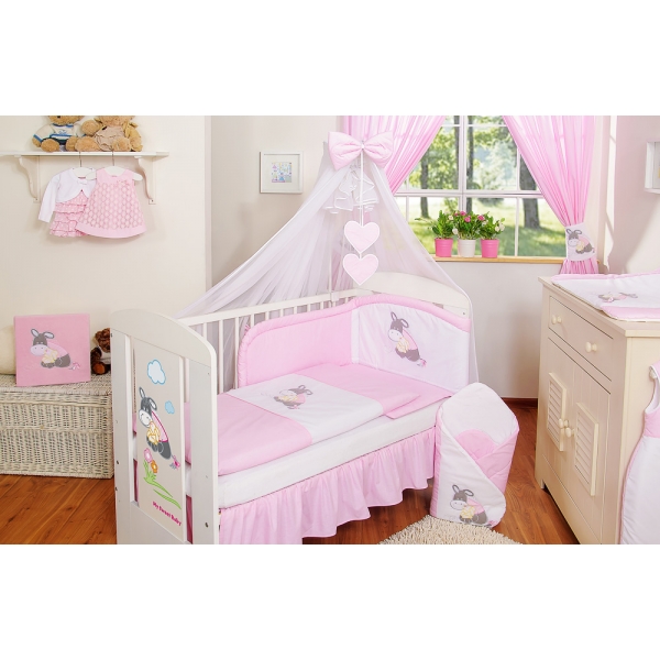 Babybett Moskitonetz aus Chiffon - Esel Luca rosa