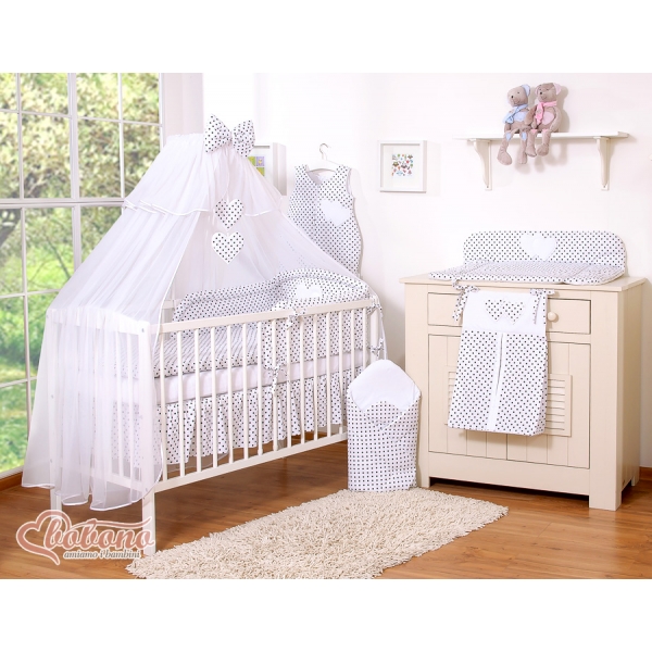 Babybett Moskitonetz aus Chiffon für Babybett - Hängende Herzen Schwarz-Punktemuster