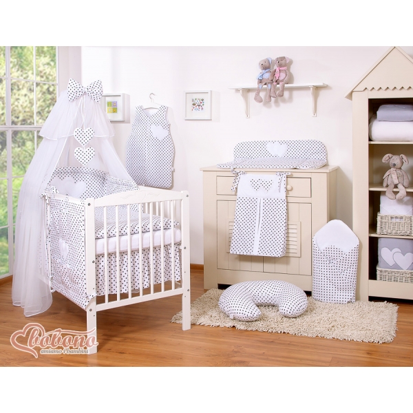 Babybett Moskitonetz aus Chiffon für Babybett - Hängende Herzen Schwarz-Punktemuster