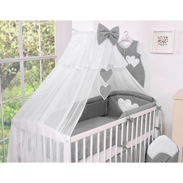 Babybett Moskitonetz aus Chiffon - Hängende Herzen anthrazit