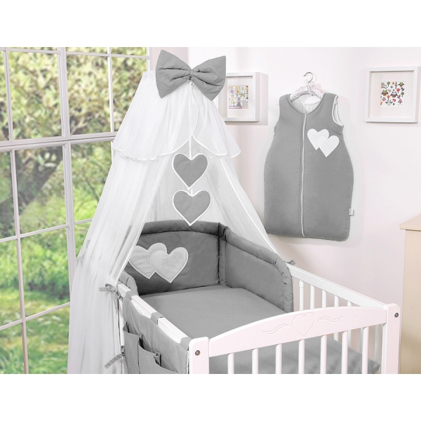 Babybett Moskitonetz aus Chiffon - Hängende Herzen anthrazit