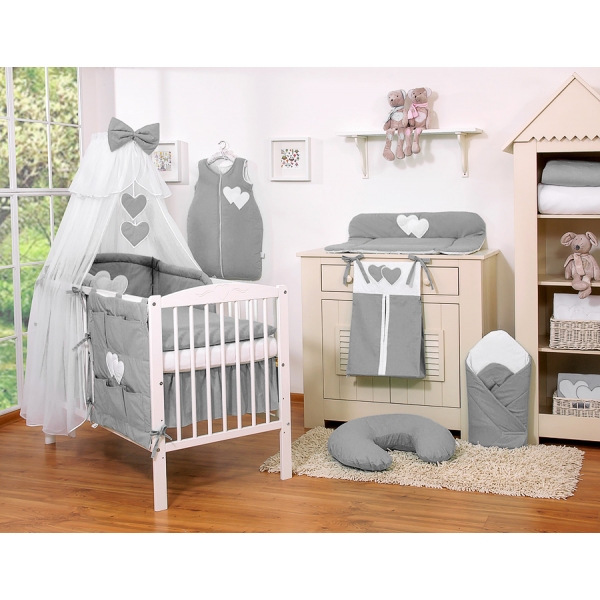 Babybett Moskitonetz aus Chiffon - Hängende Herzen anthrazit