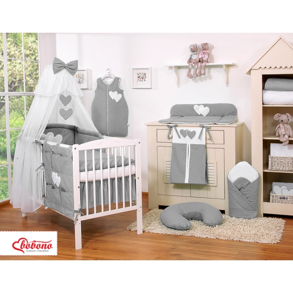 Babybett Moskitonetz aus Chiffon - Hängende Herzen anthrazit