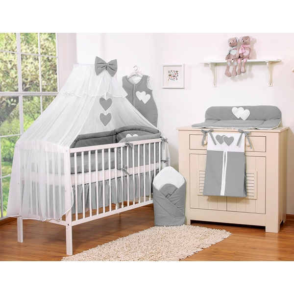 Babybett Moskitonetz aus Chiffon - Hängende Herzen anthrazit