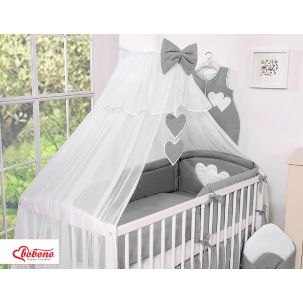 Babybett Moskitonetz aus Chiffon - Hängende Herzen anthrazit