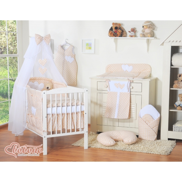 Babybett Moskitonetz aus Chiffon - Hängende Herzen Beige-Punktemuster