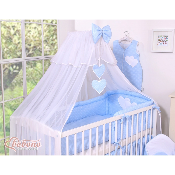 Babybett Moskitonetz aus Chiffon - Hängende Herzen Blau-Punktemuster