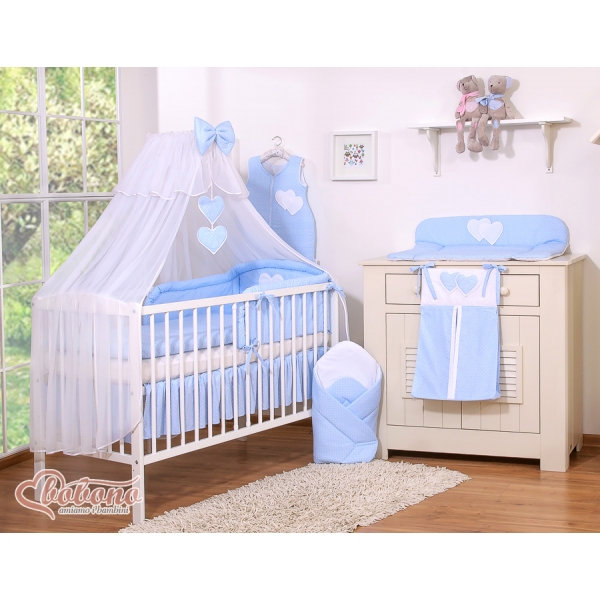 Babybett Moskitonetz aus Chiffon - Hängende Herzen Blau-Punktemuster