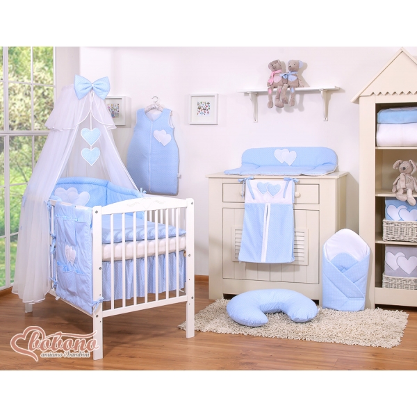 Babybett Moskitonetz aus Chiffon - Hängende Herzen Blau-Punktemuster
