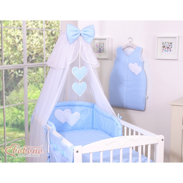 Babybett Moskitonetz aus Chiffon - Hängende Herzen Blau-Punktemuster