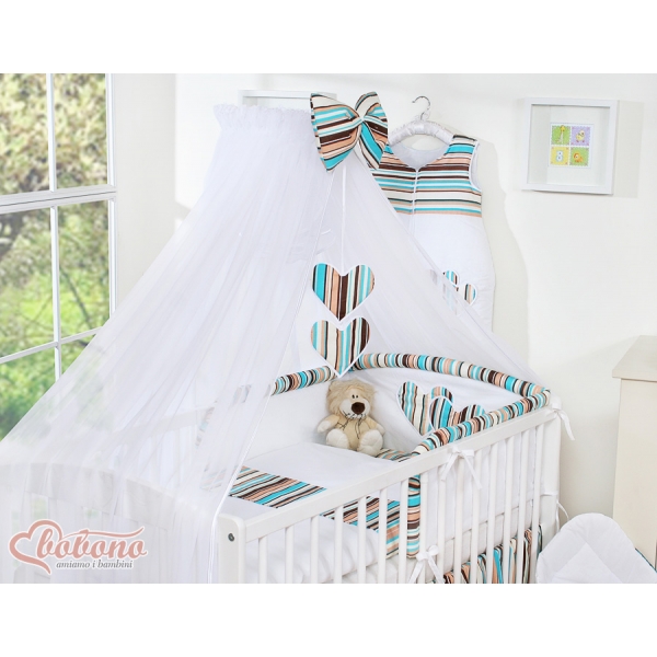 Babybett Moskitonetz aus Chiffon - Hängende Herzen braun gestreift
