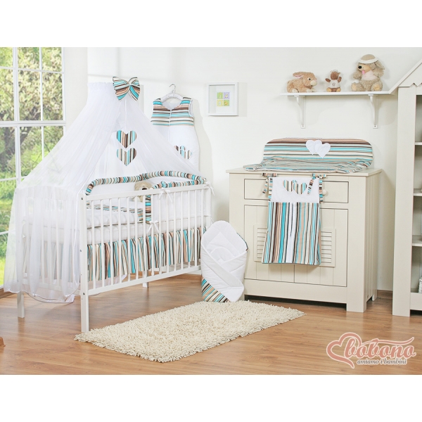 Babybett Moskitonetz aus Chiffon - Hängende Herzen braun gestreift