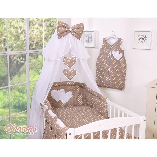 Babybett Moskitonetz aus Chiffon - Hängende Herzen Braun-Punktemuster