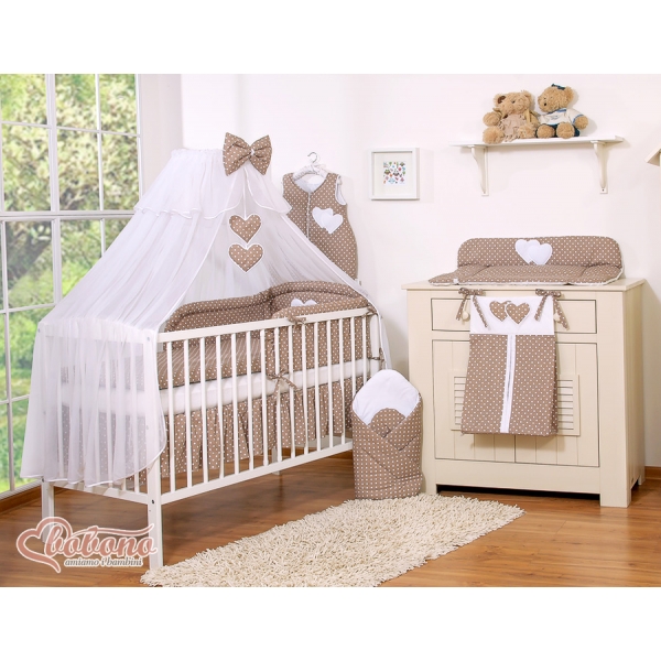 Babybett Moskitonetz aus Chiffon - Hängende Herzen Braun-Punktemuster