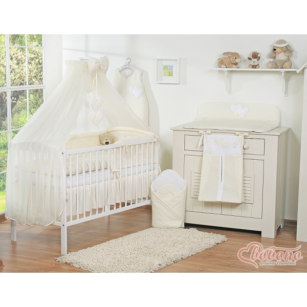 Babybett Moskitonetz aus Chiffon - Hängende Herzen creme