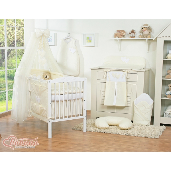 Babybett Moskitonetz aus Chiffon - Hängende Herzen creme