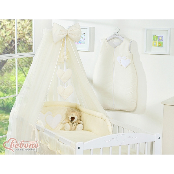 Babybett Moskitonetz aus Chiffon - Hängende Herzen creme