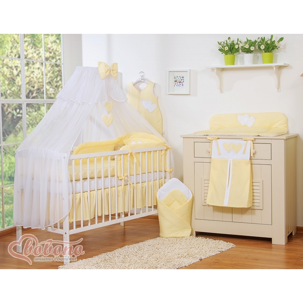 Babybett Moskitonetz aus Chiffon - Hängende Herzen gelb gestreift