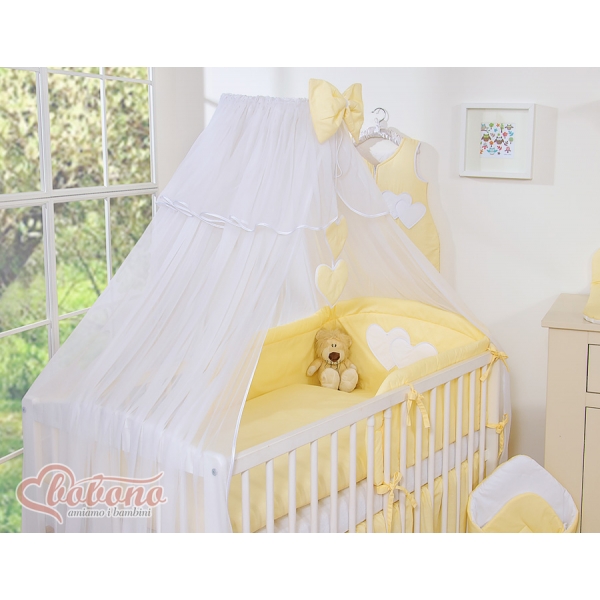 Babybett Moskitonetz aus Chiffon - Hängende Herzen gelb gestreift