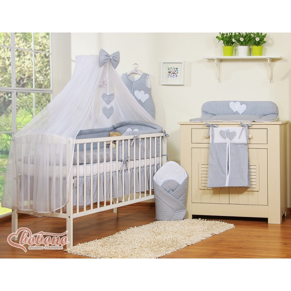 Babybett Moskitonetz aus Chiffon - Hängende Herzen Grau-Punkmuter
