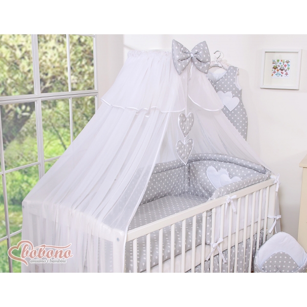 Babybett Moskitonetz aus Chiffon - Hängende Herzen Grau-Punktemuster