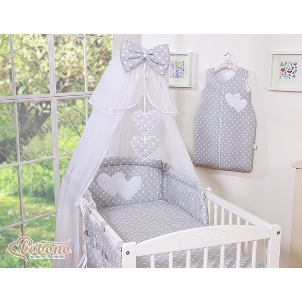 Babybett Moskitonetz aus Chiffon - Hängende Herzen Grau-Punktemuster