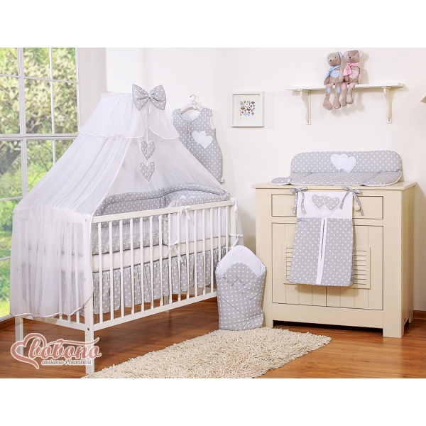 Babybett Moskitonetz aus Chiffon - Hängende Herzen Grau-Punktemuster